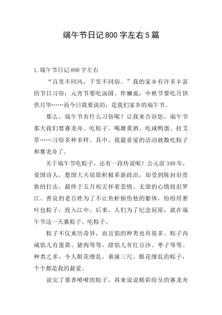 端午节日记800字左右5篇