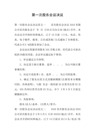 第一次股东会议决议