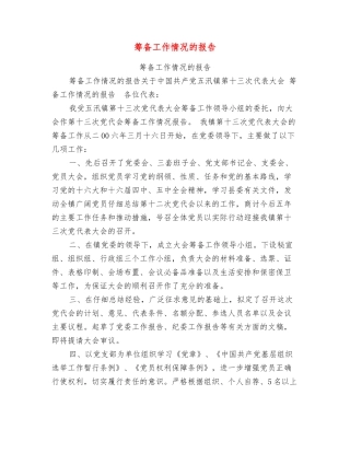 筹备工作情况的报告