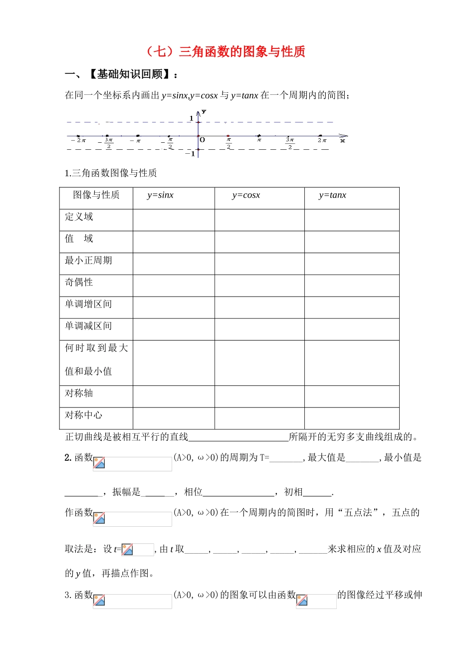 浙江省高一数学复习  三角函数的图象与性质 学案（新人教A版）_第1页