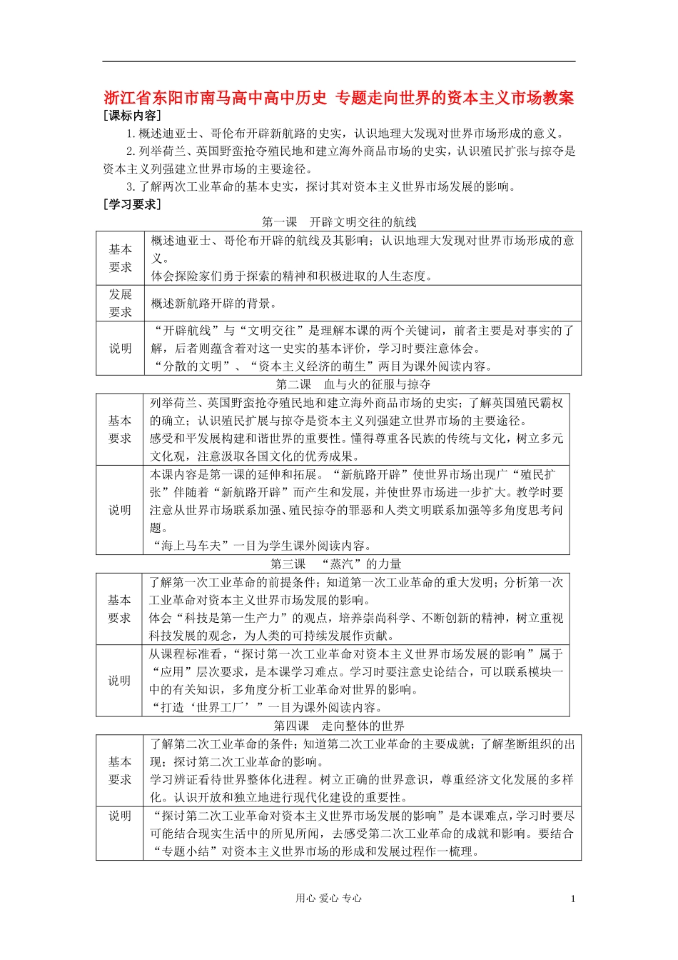 浙江省东阳市南马高中高中历史 专题走向世界的资本主义市场教案 人民版必修2_第1页