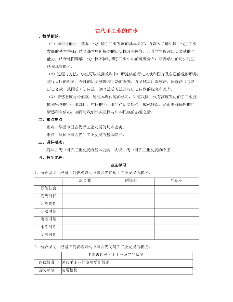 湖北省崇阳县众望高中2012高中历史 第2课《古代手工业的进步》学案 新人教必修2_第1页