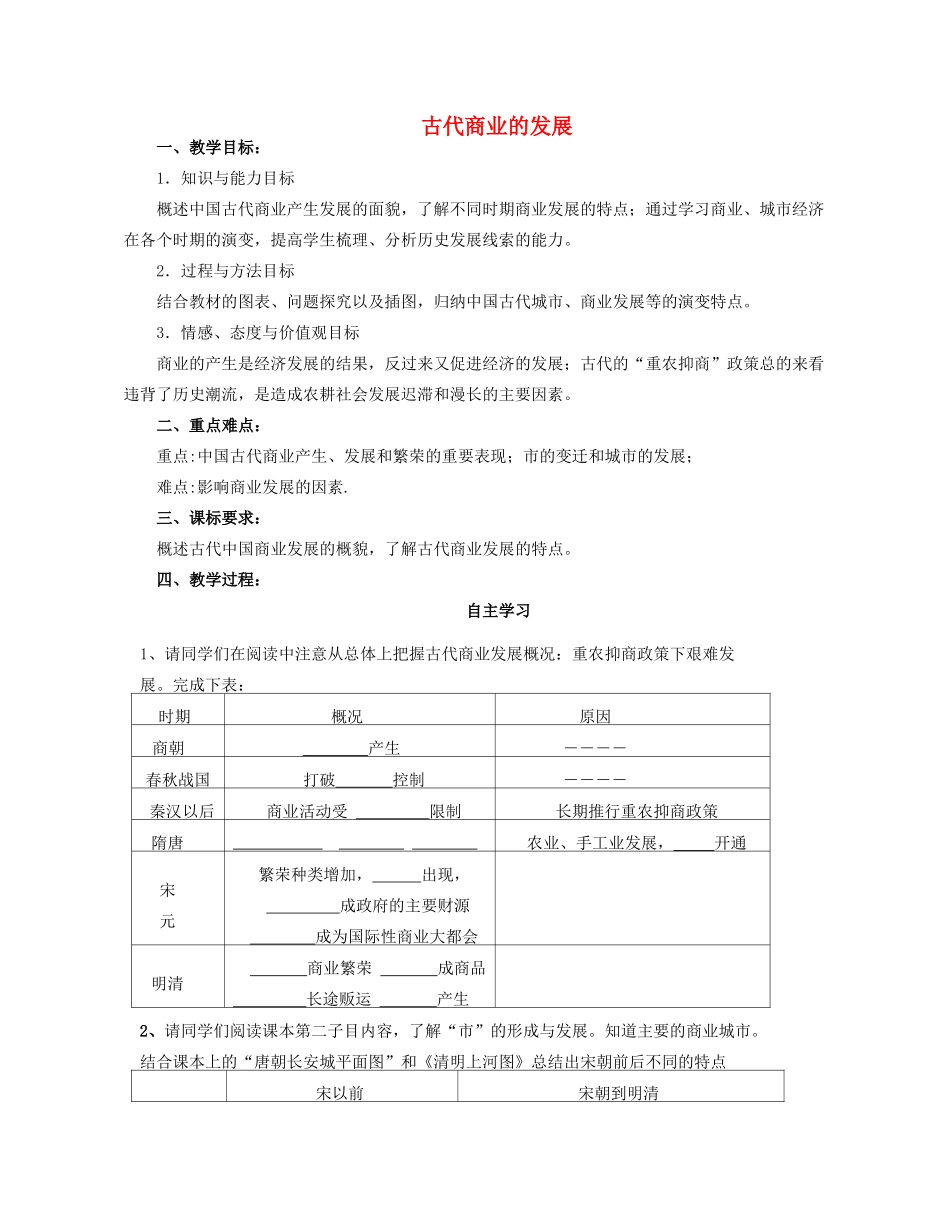 湖北省崇阳县众望高中2012高中历史 第3课《古代商业的发展》学案 新人教必修2_第1页