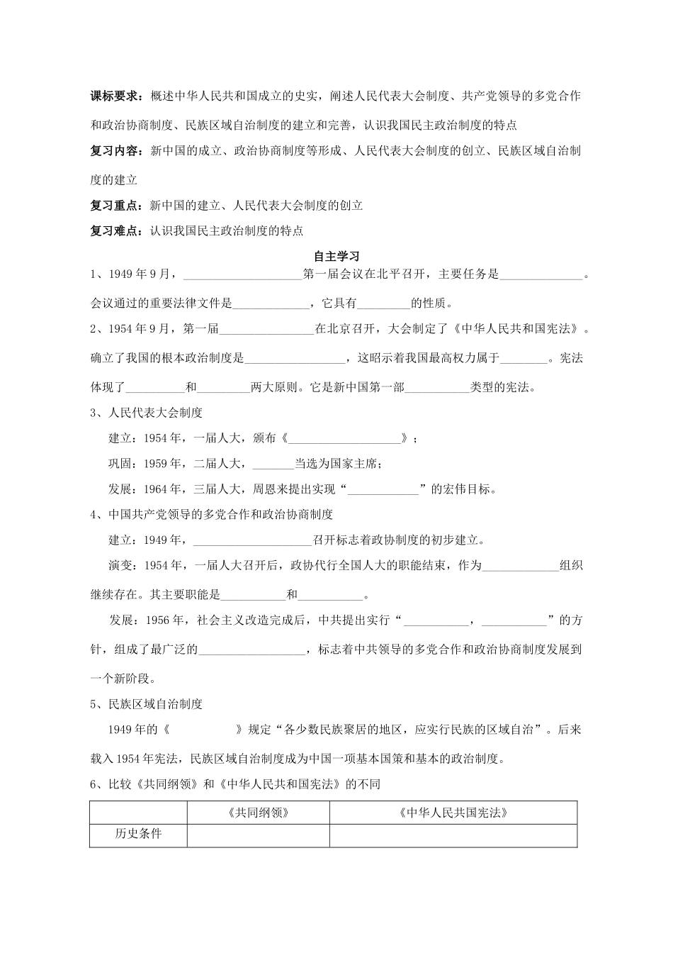 湖北省崇阳县众望高中2012高中历史 第20课《新中国的民主政治建设》学案 新人教版必修1_第1页