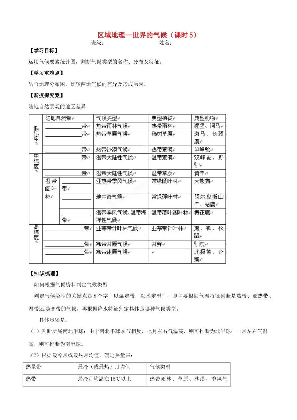 浙江省安吉县振民中学高二地理《世界的气候》学案5_第1页