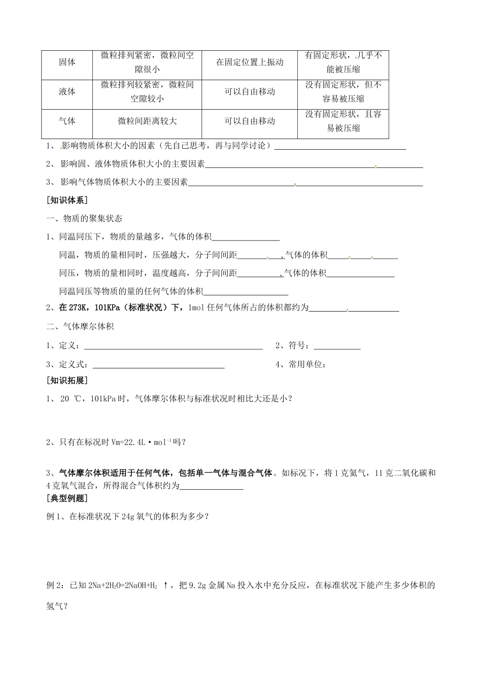 浙江省临海市白云高级中学2014高中化学 气体摩尔体积导学案 苏教版必修1_第2页