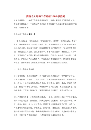 简短个人年终工作总结1000字范例