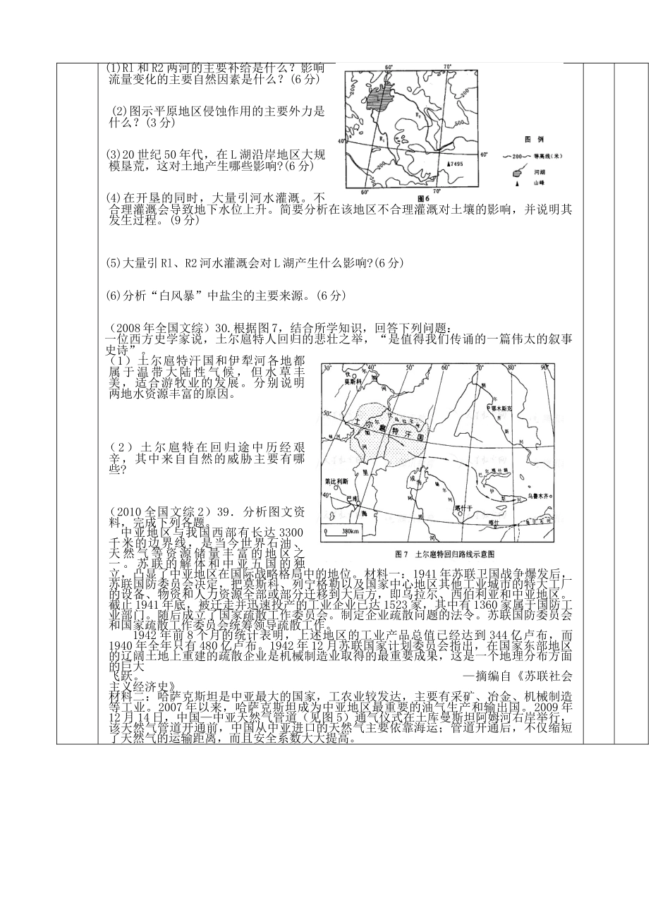 浙江省杭州市2012高二地理 区域教学研讨活动资料 从五年高考看世界地理复习中亚导学案 湘教版_第3页