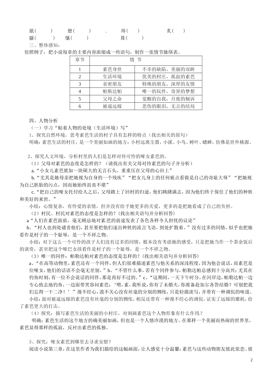 湖北省十堰市第十三中学2014高中语文 第四单元《素芭》导学案 新人教版选修《外国小说欣赏》_第2页