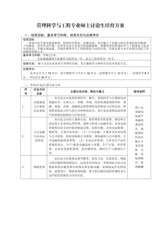 管理科学与工程专业硕士研究生培养方案