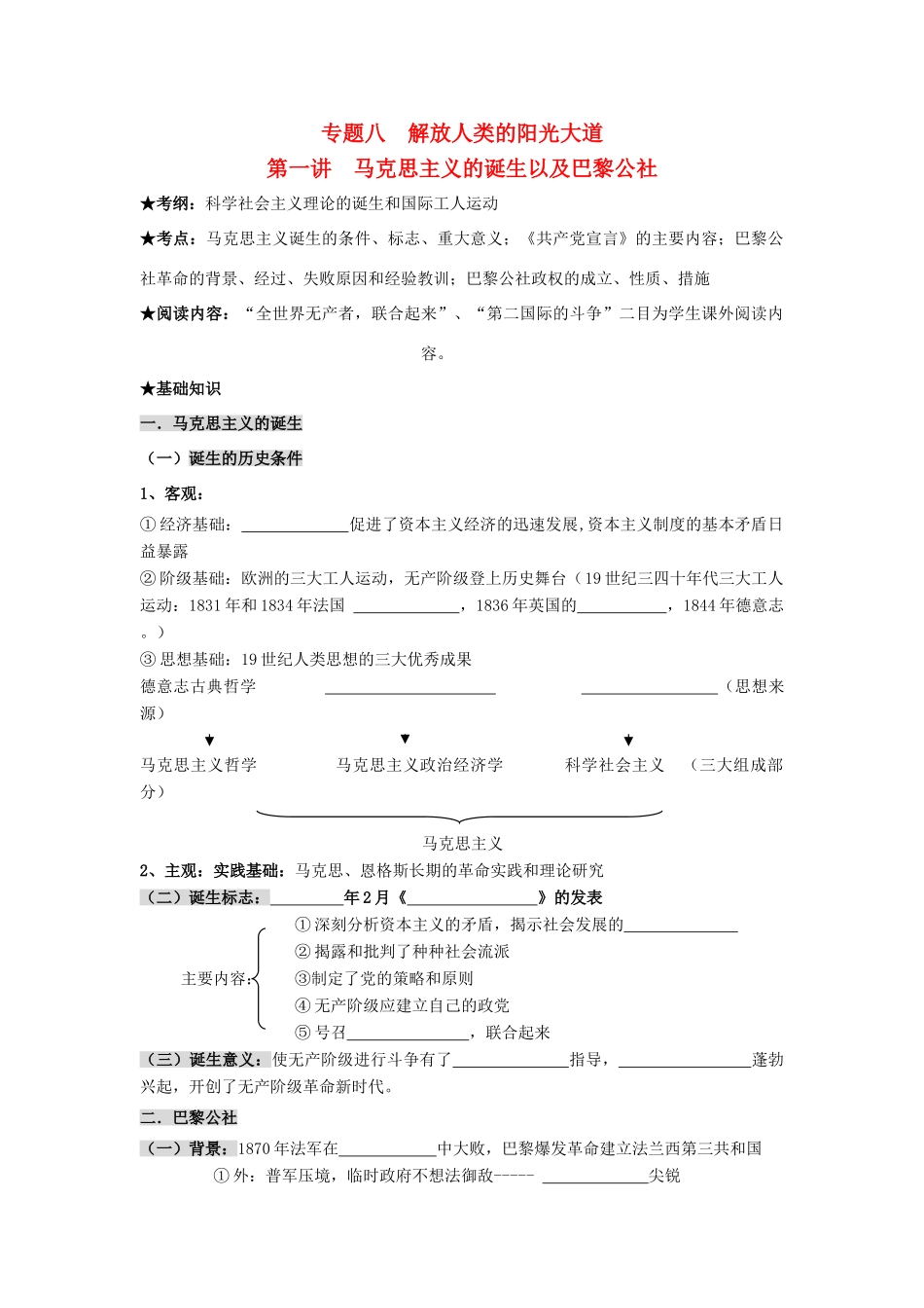 浙江省镇海中学2013届高考历史一轮复习 专题八 解放人类的阳光大道学案 必修1_第1页