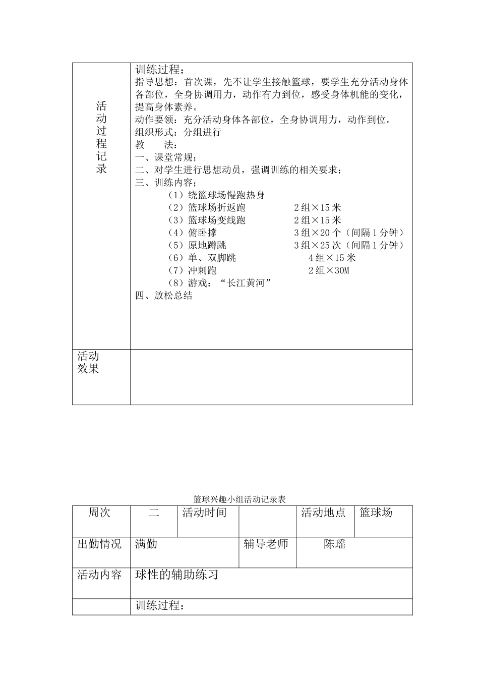 篮球兴趣小组活动进度表过程记录表_第3页