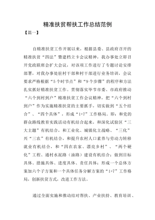 精准扶贫帮扶工作总结范例