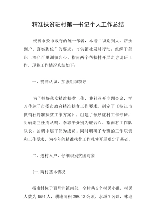 精准扶贫驻村第一书记个人工作总结
