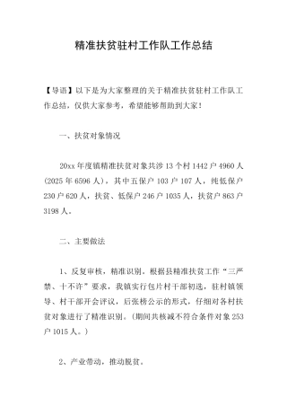 精准扶贫驻村工作队工作总结