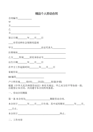 精品个人劳动合同