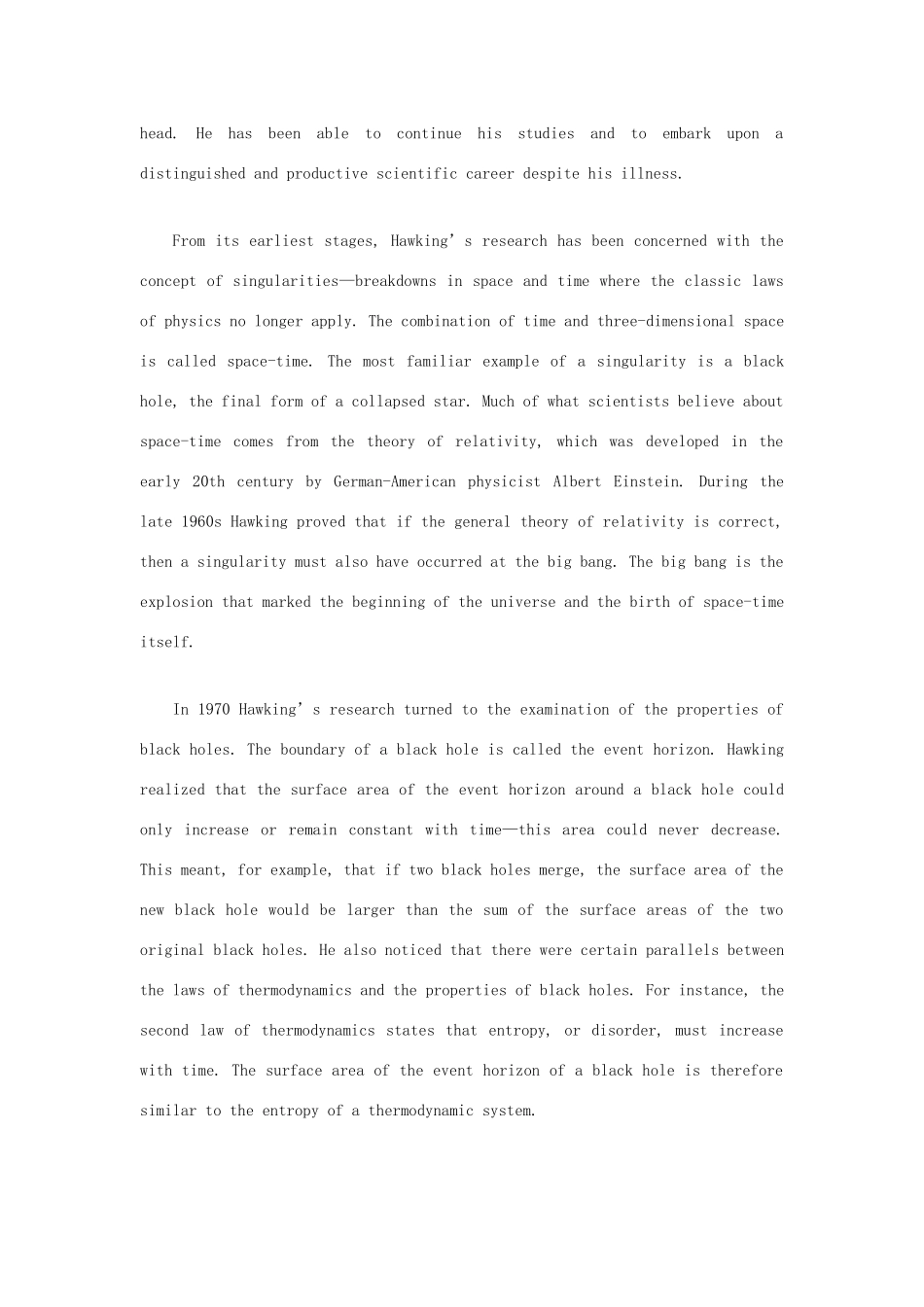 浙江省诸暨市草塔中学高中英语 Unit 1 Great Scientists Hawking, Stephen William素材 新人教版必修5_第2页