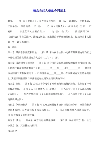 精品自然人借款合同范本