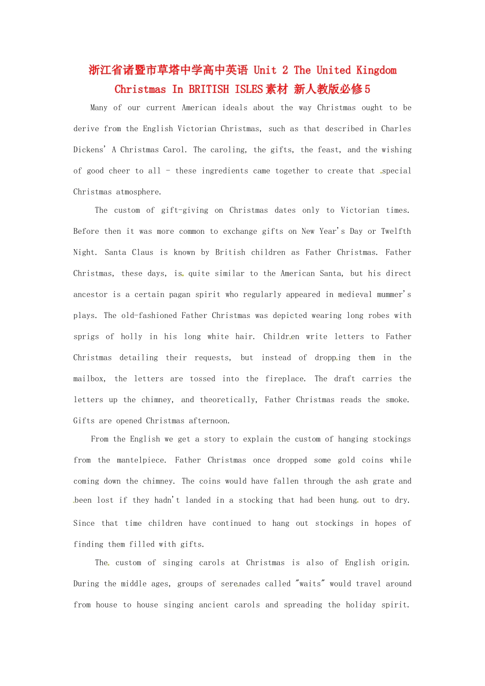 浙江省诸暨市草塔中学高中英语 Unit 2 The United Kingdom Christmas In BRITISH ISLES素材 新人教版必修5_第1页