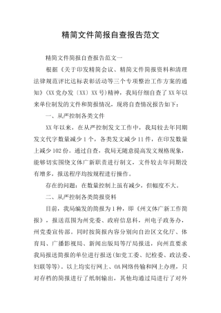 精简文件简报自查报告范文