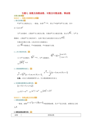 浙江省建德市育才高级中学高考数学一轮复习 专题七 指数及指数函数、对数及对数函数、幂函数学案 
