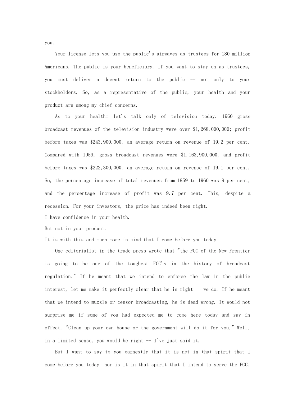 浙江省诸暨市草塔中学高中英语 Unit 4 Making the news Newton N. Minow Television and the Public Interest素材 新人教版必修5_第2页