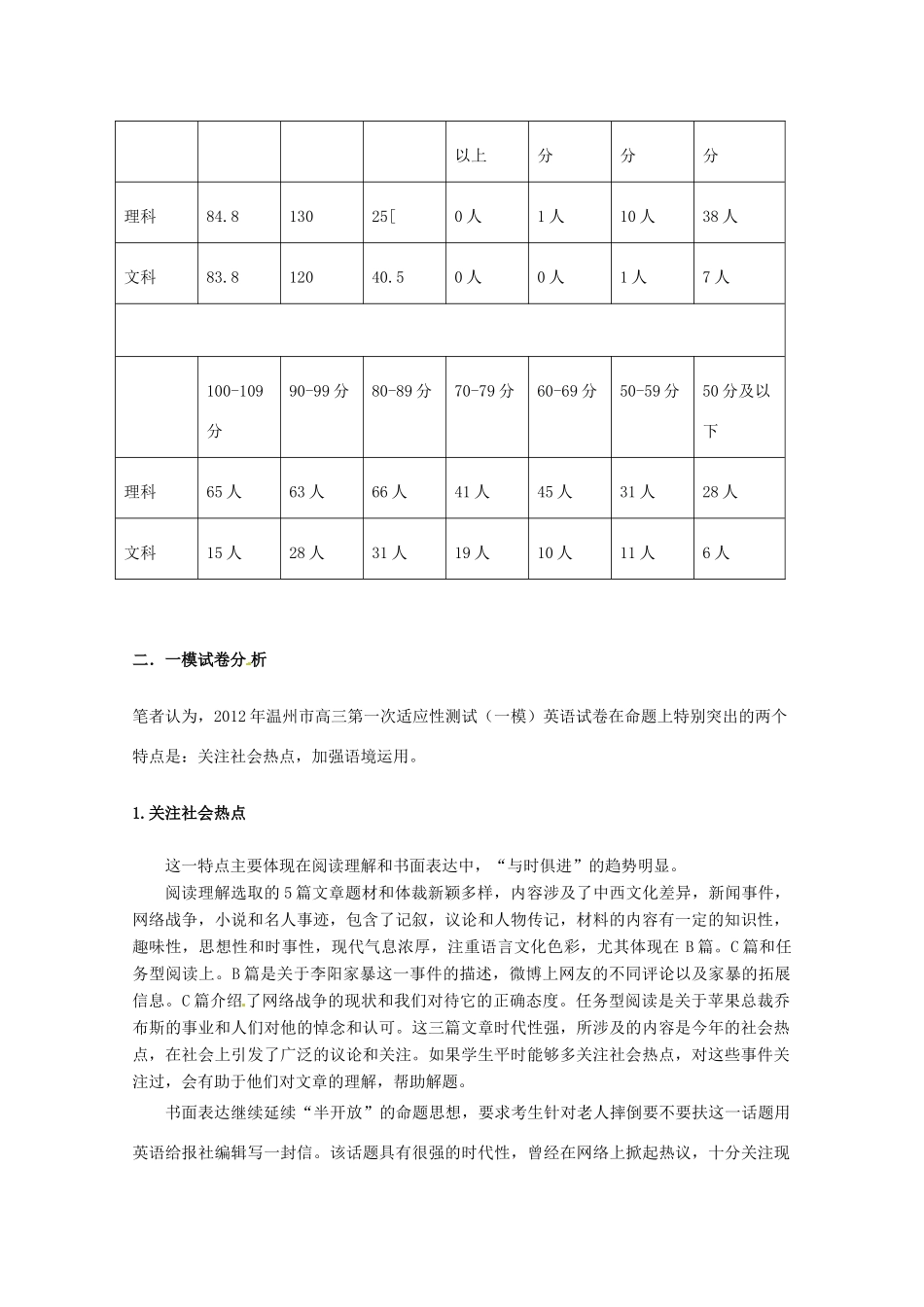 浙江省温州市2012年高三英语一模分析交流文稿 14、关注社会热点 加强语境运用  （二类）_第2页