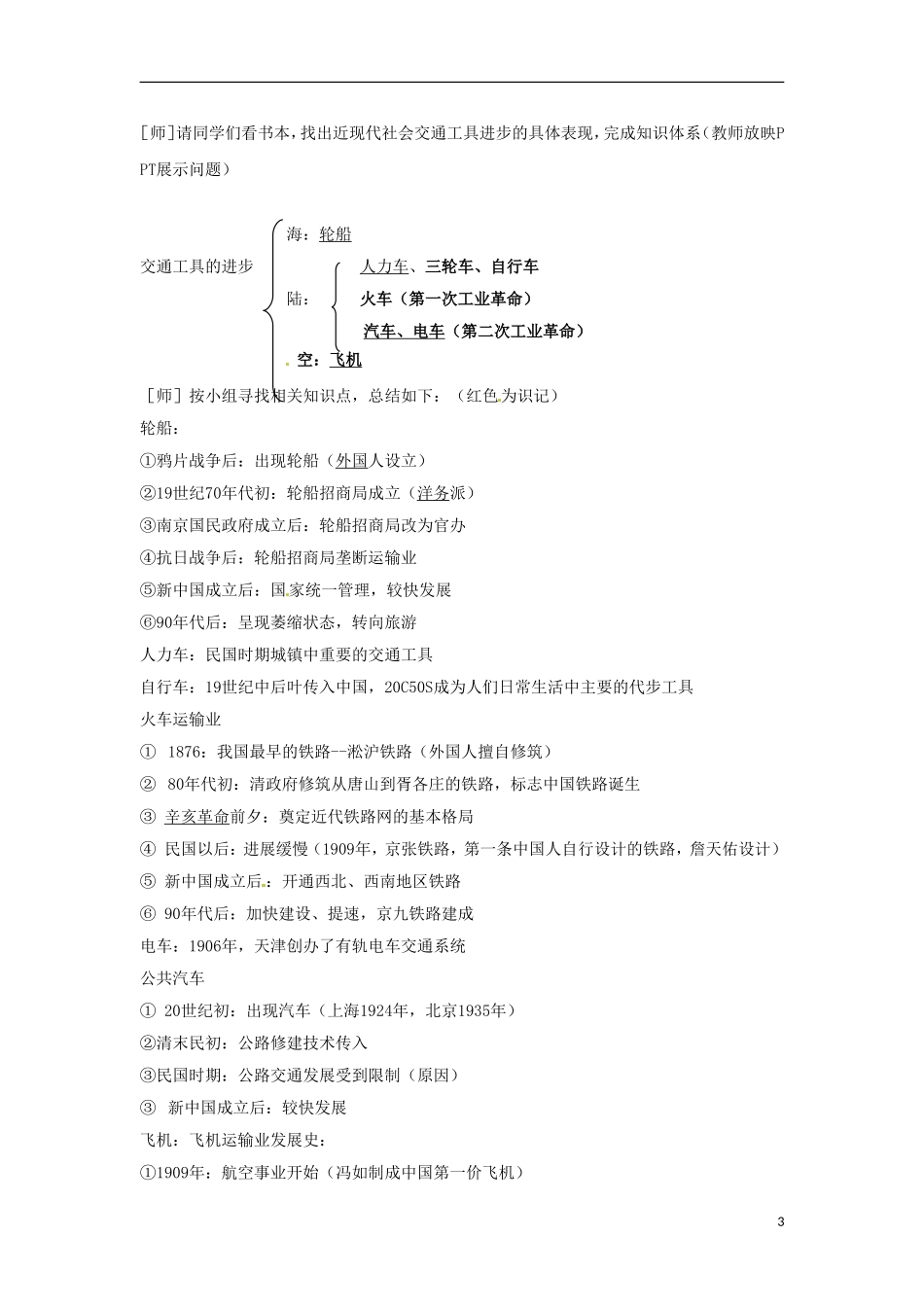 浙江省宁波市2013届高考历史一轮复习 4.2 交通和通讯工具的进步教案 人民版必修2_第3页