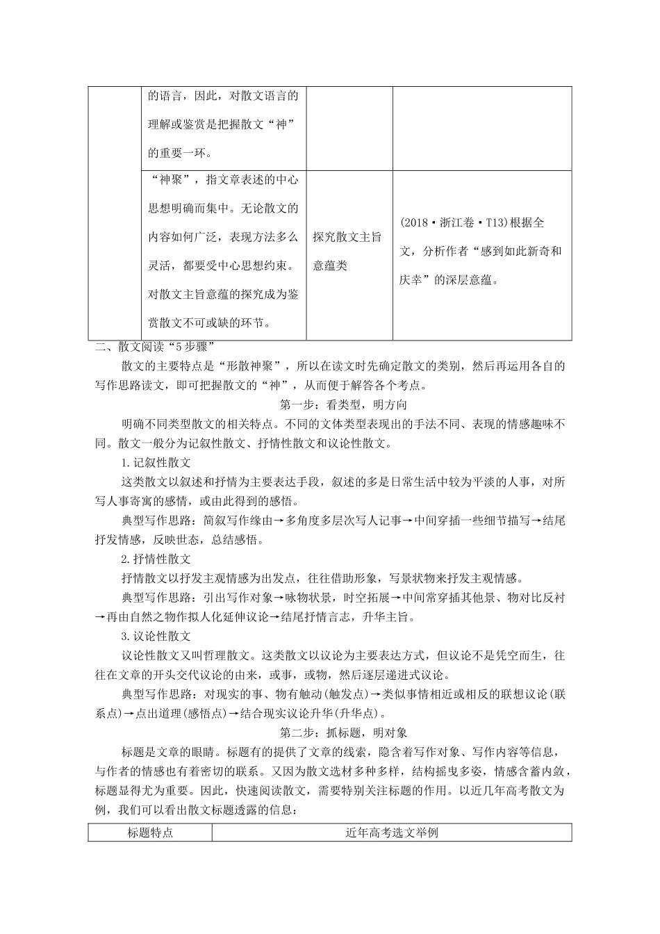 浙江省高考语文一轮复习 第二部分 现代文阅读 专题二 散文学案一 强化整体意识精解思路分析学案-人教版高三全册语文学案_第2页