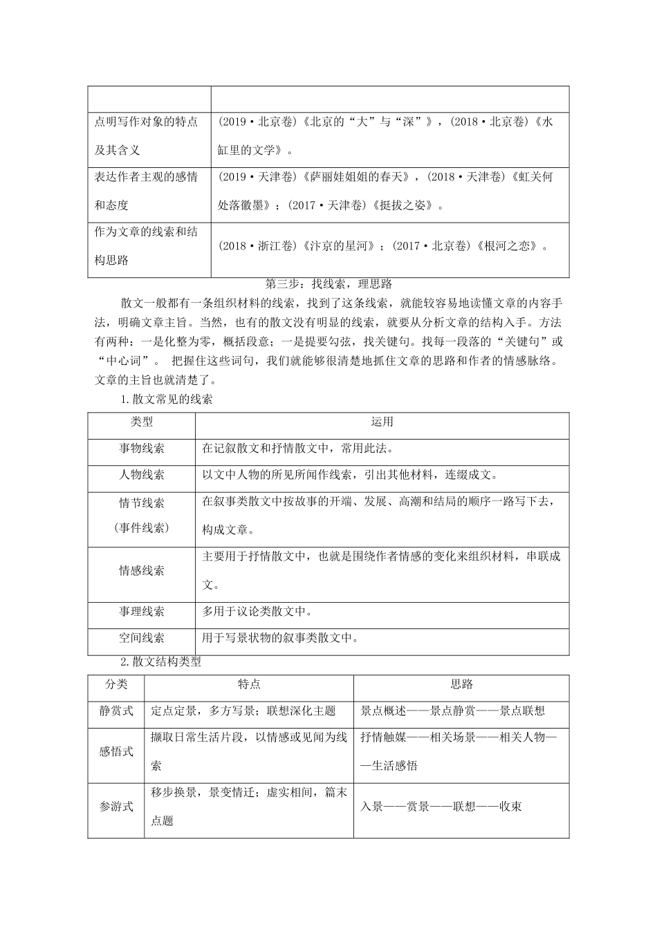 浙江省高考语文一轮复习 第二部分 现代文阅读 专题二 散文学案一 强化整体意识精解思路分析学案-人教版高三全册语文学案_第3页