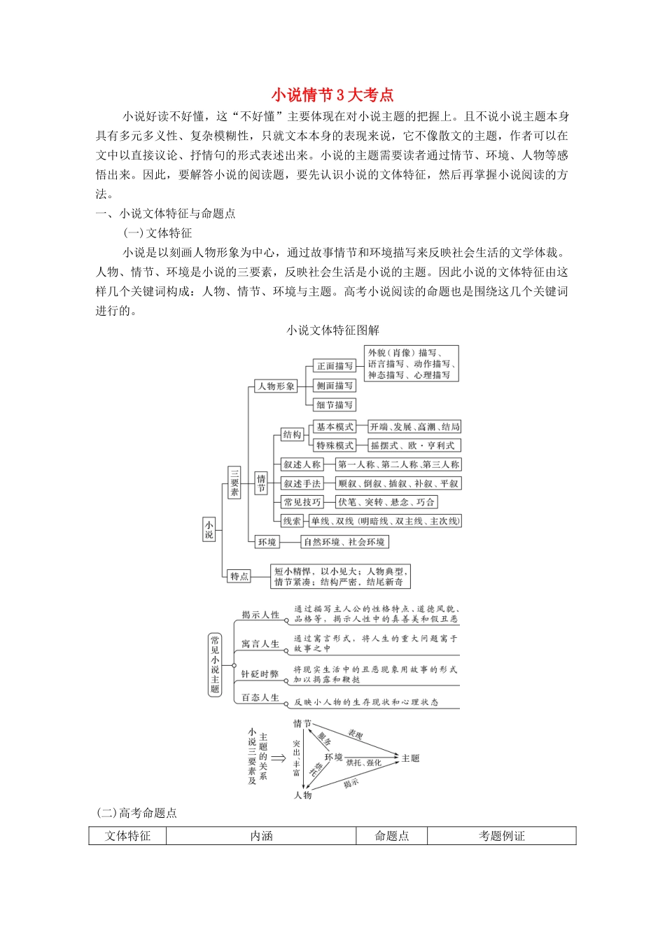浙江省高考语文一轮复习 第二部分 现代文阅读 专题二 小说学案一 小说情节3大考点学案-人教版高三全册语文学案_第1页