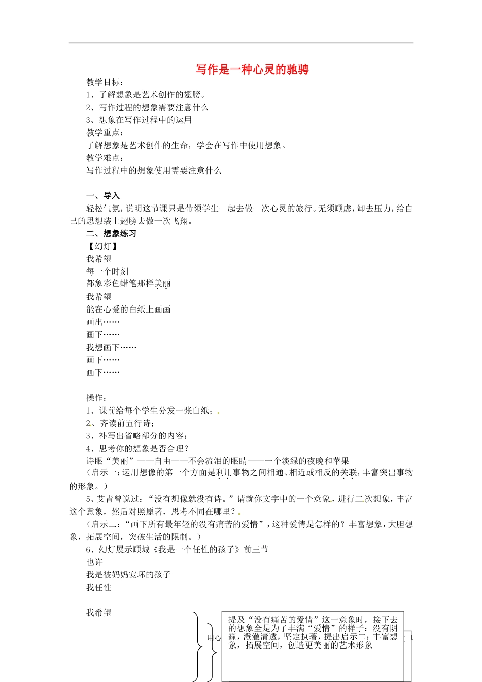 浙江省温州市第四中学2010年高一语文作文教学研讨会交流材料之《写作是一种心灵的驰骋》人教版_第1页