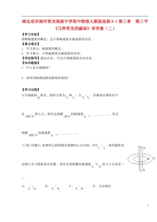 湖北省洪湖市贺龙高级中学高中物理 第三章 第三节《几种常见的磁场》导学案（二） 新人教版选修3-1
