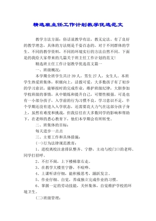 精选班主任工作计划教学优选范文