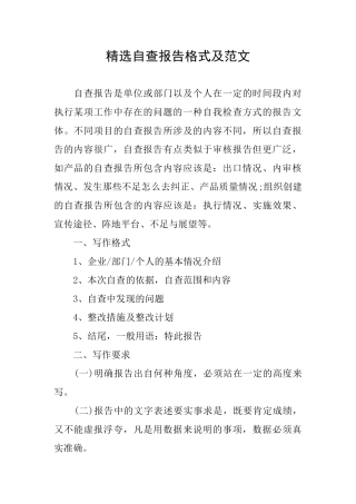 精选自查报告格式及范文