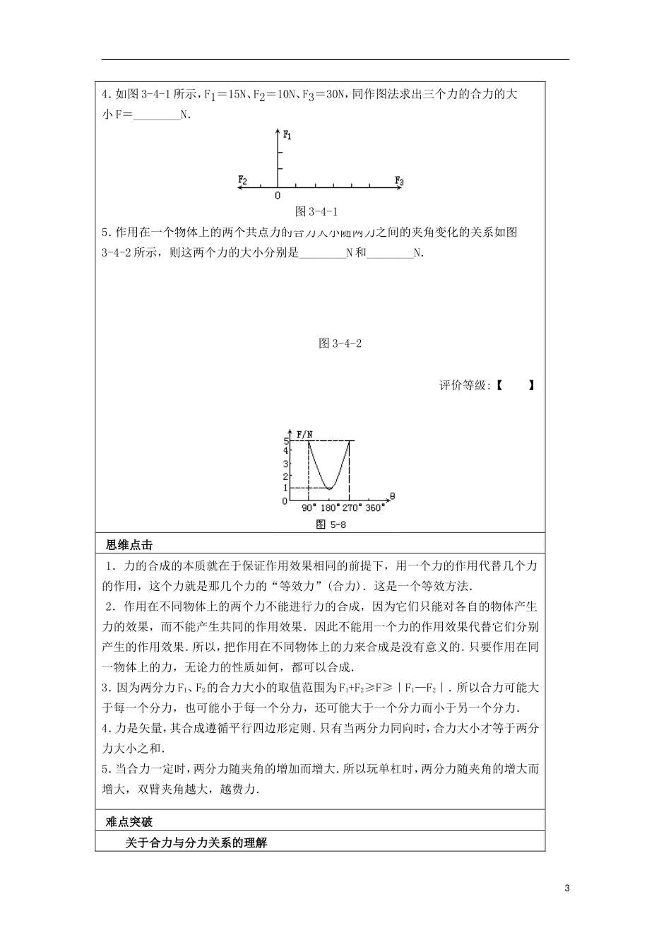 湖北省湖北大学附属中学2013届高中物理 3.4 力的合成导学案 新人教版必修1_第3页