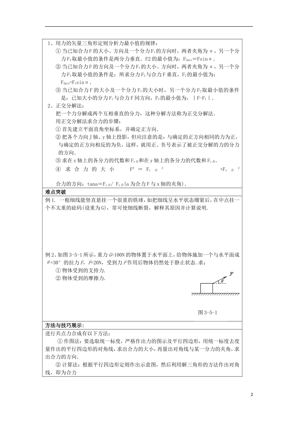 湖北省湖北大学附属中学2013届高中物理 3.5 力的分解导学案 新人教版必修1_第2页
