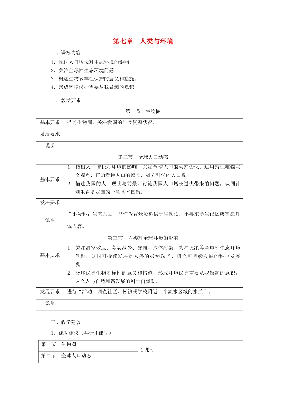 浙江省普通高中2012年高中生物 第七章 人类与环境同步教案 浙科版必修3_第1页