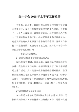 红十字会2025年上半年工作总结