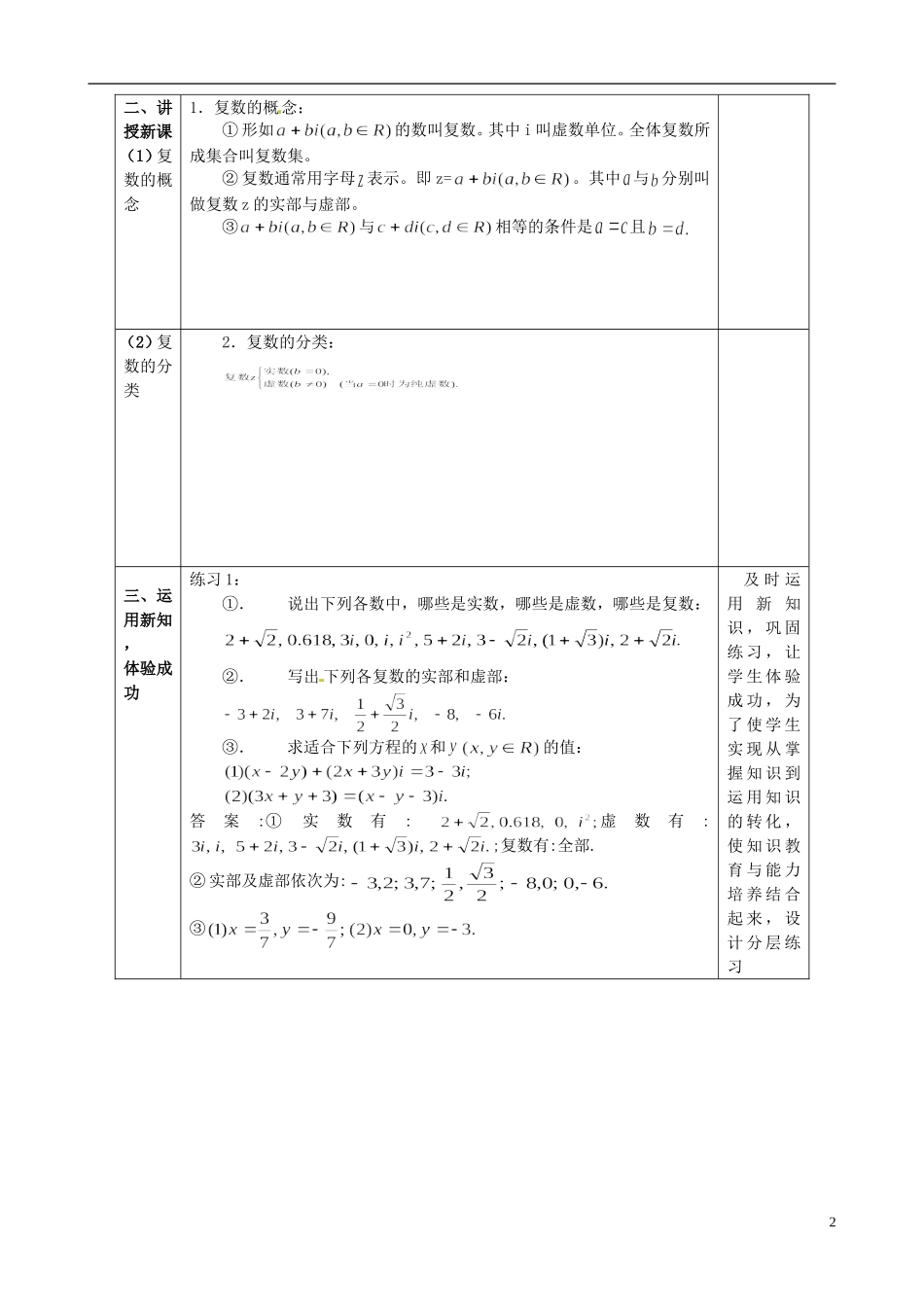 湖北省恩施巴东县第一高级中学高中数学 3.1.1复数的概念与扩充教案 新人教版选修1-2 _第2页