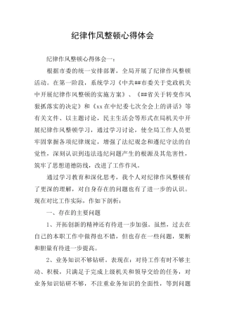 纪律作风整顿心得体会