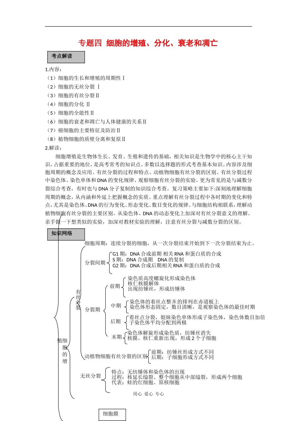 湖北省黄冈中学备战2010高三生物一轮复习学案 专题04 细胞的增殖_第1页