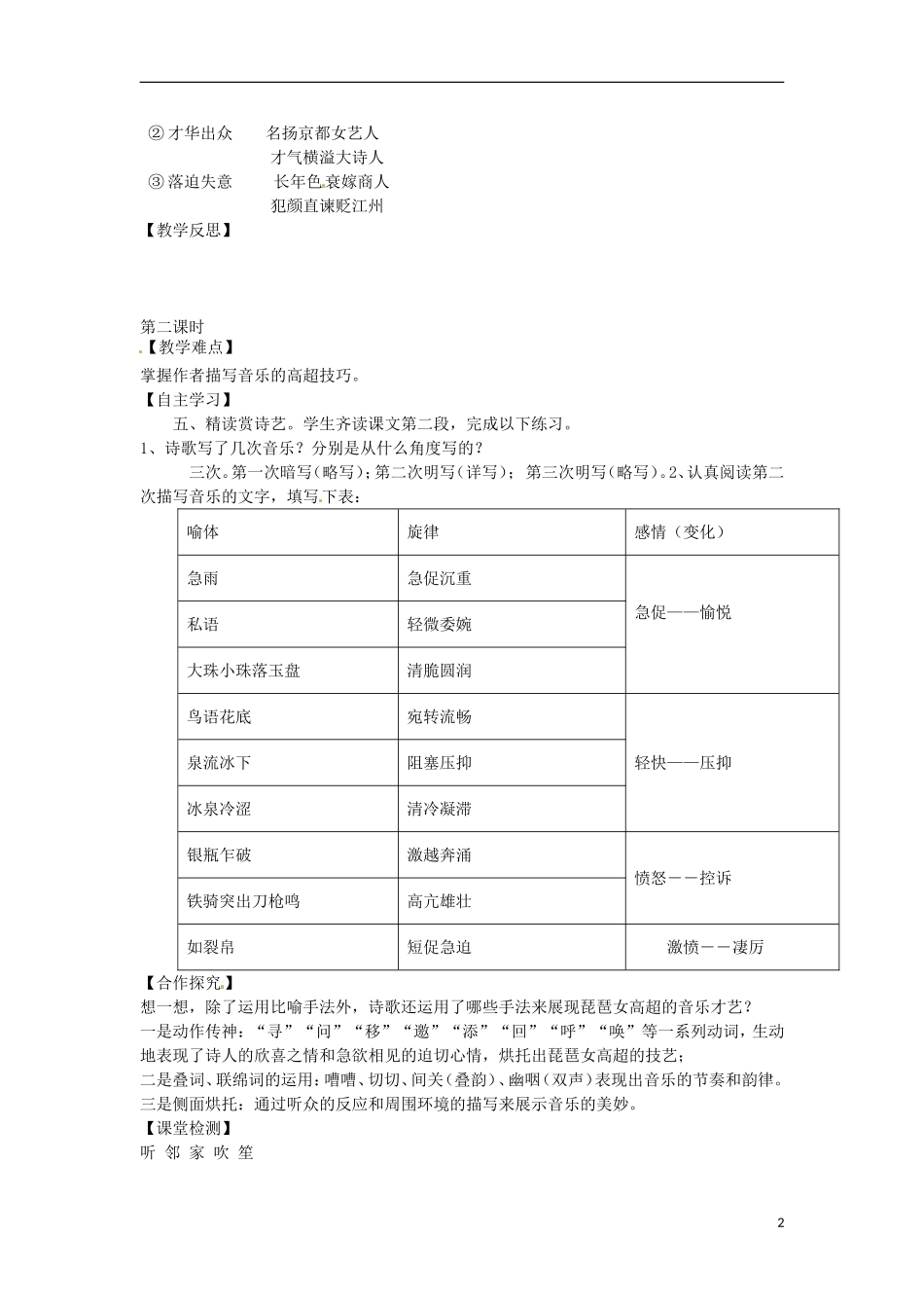 湖南省安仁县第一中学高一语文《琵琶行并序》导学案_第2页