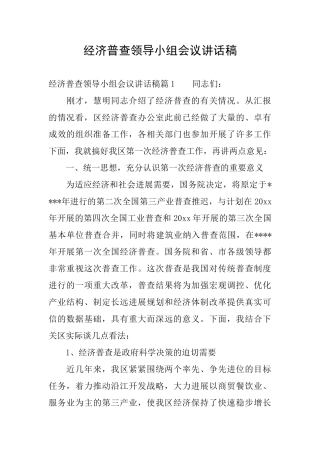 经济普查领导小组会议讲话稿