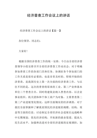 经济普查工作会议上的讲话