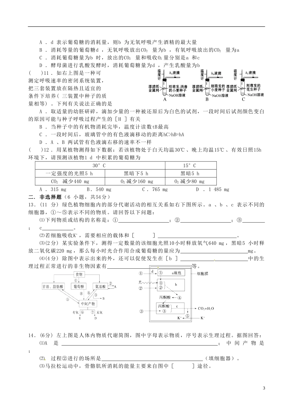 湖北省监利县第一中学2015届高三生物一轮复习 能量之源 光与光合作用试题_第3页