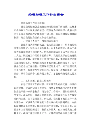 经理助理工作计划报告