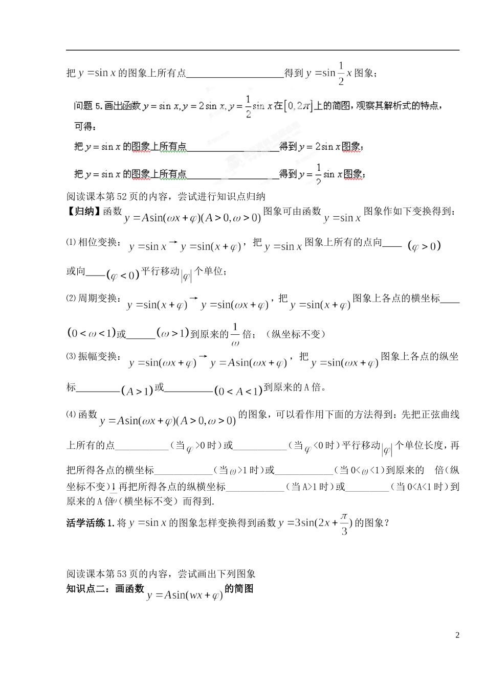 湖北省洪湖市贺龙高级中学高中数学 1.5函数y=Asin(wx+q)的图像 新人教A版必修4_第2页