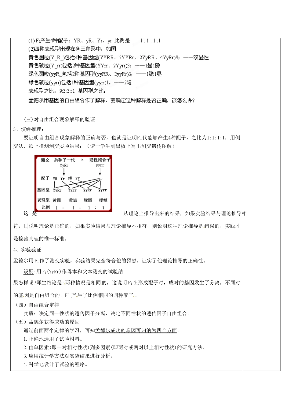 湖南省怀化市湖天中学2014高中生物 第1章 第2节 孟德尔的豌豆杂交实验（二）（第1课时）教案 新人教版必修2_第3页
