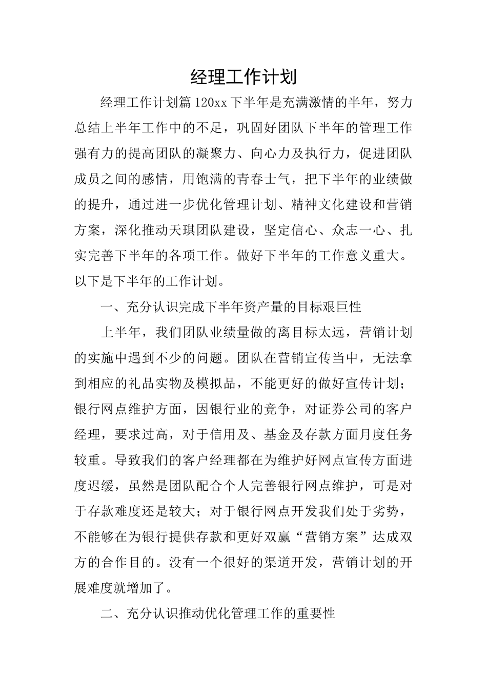 经理工作计划_第1页